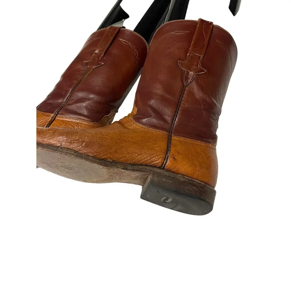 Lucchese L8009 Brown 2-tone Roper Western Ostrich Cowboy Boots Men’s Size 7.5D